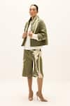 Buy_Kharakapas_Olive Green Cotton, Twill High Neck Fennel Printed Jacket With Shorts _Online_at_Aza_Fashions