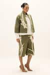 Shop_Kharakapas_Olive Green Cotton, Twill High Neck Fennel Printed Jacket With Shorts _Online_at_Aza_Fashions