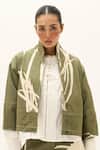 Shop_Kharakapas_Olive Green Cotton, Twill High Neck Fennel Printed Jacket With Shorts 