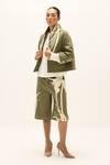 Buy_Kharakapas_Olive Green Cotton, Twill Fennel Printed Culottes _Online_at_Aza_Fashions