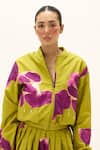 Shop_Kharakapas_Lime Oxford, Cotton Mandarin Collar Ladybloom Print Bomber Jacket _Online_at_Aza_Fashions