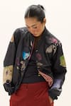 Buy_Kharakapas_Charcoal Cotton, Oxford Round Neck Irelune Bomber Jacket _at_Aza_Fashions