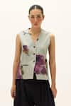 Shop_Kharakapas_Blue Cotton V-neck Aurora Printed Waistcoat _Online_at_Aza_Fashions