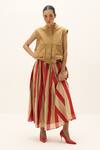 Buy_Kharakapas_Beige Cotton High Neck Soline Jacket With Skirt _at_Aza_Fashions