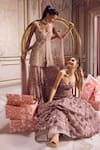 Buy_Label Sanya Gulati_Pink Silk Organza, Tissue Embroidery, Sequins, Beads, Rose Bridal Lehenga Set _Online_at_Aza_Fashions