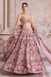 Buy_Label Sanya Gulati_Pink Silk Organza, Tissue Embroidery, Sequins, Beads, Pearls, Bridal Lehenga Set _at_Aza_Fashions