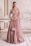 Buy Label Sanya Gulati Pink Tissue, Net Sequins, Beads, Mirrors, Embroidery, Tassels Rose Lehenga Set at Aza Fashions Buy_Label Sanya Gulati_Pink Tissue, Net Sequins, Beads, Mirrors, Embroidery, Tassels Rose Lehenga Set _at_Aza_Fashions