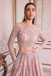 Shop Label Sanya Gulati Pink Tissue, Net Sequins, Beads, Mirrors, Embroidery, Tassels Rose Lehenga Set Online at Aza Fashions Shop_Label Sanya Gulati_Pink Tissue, Net Sequins, Beads, Mirrors, Embroidery, Tassels Rose Lehenga Set _Online_at_Aza_Fashions