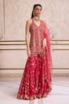 Buy_Label Sanya Gulati_Magenta Silk Organza, Organza, Net Embroidery, Sequins, Beads, Kurta Sharara Set _at_Aza_Fashions