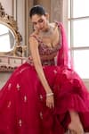 Label Sanya Gulati_Magenta Organza, Silk Organza, Net Tassels, Sequins, Stones, Pearls, Lehenga Set _Online_at_Aza_Fashions