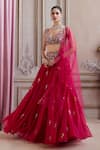Buy_Label Sanya Gulati_Magenta Organza, Silk Organza, Net Tassels, Sequins, Stones, Pearls, Lehenga Set _Online_at_Aza_Fashions