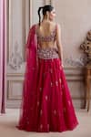 Shop_Label Sanya Gulati_Magenta Organza, Silk Organza, Net Tassels, Sequins, Stones, Pearls, Lehenga Set _at_Aza_Fashions