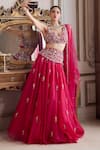 Label Sanya Gulati_Magenta Organza, Silk Organza, Net Tassels, Sequins, Stones, Pearls, Lehenga Set _at_Aza_Fashions