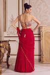 Shop_Label Sanya Gulati_Red Chiffon, Net Sequins, Stones, Beads, Pearls Pre-draped Saree With Corset _at_Aza_Fashions