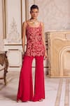 Buy_Label Sanya Gulati_Magenta Georgette Cut Work, Sequins, Zari, Stones Cutwork Kurta And Palazzo Set _at_Aza_Fashions