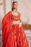 Label Sanya Gulati_Red , Silk Embroidery, Zari, Sequins, Rust Bridal Lehenga Set _Online_at_Aza_Fashions