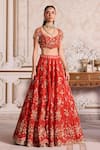 Buy_Label Sanya Gulati_Red , Silk Embroidery, Zari, Sequins, Rust Bridal Lehenga Set _Online_at_Aza_Fashions