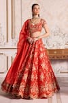 Buy_Label Sanya Gulati_Red , Silk Embroidery, Zari, Sequins, Rust Bridal Lehenga Set _at_Aza_Fashions