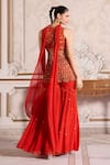 Shop_Label Sanya Gulati_Orange Georgette Sequins, Beads Cutwork Embroidered Peplum Kurta Sharara Set _at_Aza_Fashions