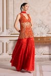 Label Sanya Gulati_Orange Georgette Sequins, Beads Cutwork Embroidered Peplum Kurta Sharara Set _Online_at_Aza_Fashions