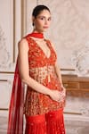 Shop_Label Sanya Gulati_Orange Georgette Sequins, Beads Cutwork Embroidered Peplum Kurta Sharara Set _Online_at_Aza_Fashions