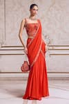 Buy_Label Sanya Gulati_Rust Georgette Sequins, Embroidery, Beads, Pearls Pre-draped Saree With Corset _at_Aza_Fashions