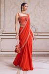 Shop_Label Sanya Gulati_Rust Georgette Sequins, Embroidery, Beads, Pearls Pre-draped Saree With Corset _at_Aza_Fashions
