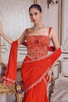 Label Sanya Gulati_Rust Georgette Sequins, Embroidery, Beads, Pearls Pre-draped Saree With Corset _Online_at_Aza_Fashions