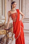 Buy_Label Sanya Gulati_Rust Georgette Sequins, Embroidery, Beads, Pearls Pre-draped Saree With Corset _Online_at_Aza_Fashions