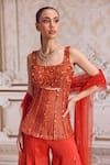 Buy Label Sanya Gulati Orange Tissue, Organza, Net Pearls, Sequins, Embroidered Corset Sharara Set Online at Aza Fashions Buy_Label Sanya Gulati_Orange Tissue, Organza, Net Pearls, Sequins, Embroidered Corset Sharara Set _Online_at_Aza_Fashions