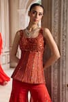 Shop Label Sanya Gulati Orange Tissue, Organza, Net Pearls, Sequins, Embroidered Corset Sharara Set Online at Aza Fashions Shop_Label Sanya Gulati_Orange Tissue, Organza, Net Pearls, Sequins, Embroidered Corset Sharara Set _Online_at_Aza_Fashions