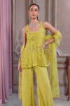 Shop_Label Sanya Gulati_Green Net Sequins, Mirrors, Beads Scoop Neck Neon Embroidered Short Kurta Set _Online_at_Aza_Fashions