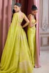 Buy_Label Sanya Gulati_Green Organza Applique, Sequins, Beads, Mirrors, Embroidery, Corset Sharara Set _Online_at_Aza_Fashions