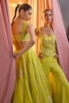 Label Sanya Gulati_Green Organza Applique, Sequins, Beads, Mirrors, Embroidery, Corset Sharara Set _at_Aza_Fashions