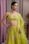 Label Sanya Gulati_Green Organza Applique, Pearls, Zari, Sequins, Embroidery, Neon Lehenga Set _Online_at_Aza_Fashions