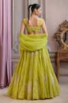 Shop_Label Sanya Gulati_Green Organza Applique, Pearls, Zari, Sequins, Embroidery, Neon Lehenga Set _at_Aza_Fashions