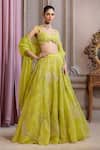 Buy_Label Sanya Gulati_Green Organza Applique, Pearls, Zari, Sequins, Embroidery, Neon Lehenga Set _at_Aza_Fashions