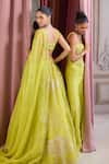 Shop_Label Sanya Gulati_Green Organza Applique, Pearls, Zari, Sequins, Embroidery, Neon Lehenga Set _Online_at_Aza_Fashions