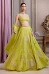 Label Sanya Gulati_Green Organza Applique, Pearls, Zari, Sequins, Embroidery, Neon Lehenga Set _at_Aza_Fashions