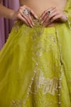 Buy_Label Sanya Gulati_Green Organza Applique, Pearls, Zari, Sequins, Embroidery, Neon Lehenga Set 
