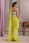 Shop_Label Sanya Gulati_Green Georgette Beads, Stones, Tassels, Pre-draped Saree With Blouse _at_Aza_Fashions