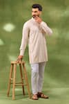 Spring Break_Beige Silk, Cotton Embroidery Geometric Kurta Set _Online_at_Aza_Fashions