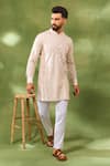 Buy_Spring Break_Beige Silk, Cotton Embroidery Geometric Kurta Set _at_Aza_Fashions