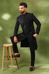 Buy Spring Break Black Silk, Cotton Satin Embroidery Sherwani Set Online at Aza Fashions Buy_Spring Break_Black Silk, Cotton Satin Embroidery Sherwani Set _Online_at_Aza_Fashions