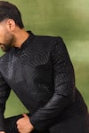 Shop Spring Break Black Silk, Cotton Satin Embroidery Sherwani Set Online at Aza Fashions Shop_Spring Break_Black Silk, Cotton Satin Embroidery Sherwani Set _Online_at_Aza_Fashions