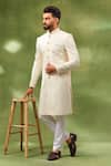 Buy_Spring Break_Ivory Cotton Satin Embroidery Box Sherwani Set _at_Aza_Fashions