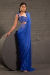 Buy_One Knot One By Ashna_Blue Georgette, Net Sequins, Metallic Pre-draped Saree With Cutwork Blouse _Online_at_Aza_Fashions