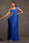 Buy_One Knot One By Ashna_Blue Georgette, Net Sequins, Metallic Pre-draped Saree With Cutwork Blouse _at_Aza_Fashions