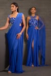 One Knot One By Ashna_Blue Georgette, Net Sequins, Metallic Pre-draped Saree With Cutwork Blouse _at_Aza_Fashions