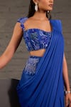 Buy_One Knot One By Ashna_Blue Georgette, Net Sequins, Metallic Pre-draped Saree With Cutwork Blouse 